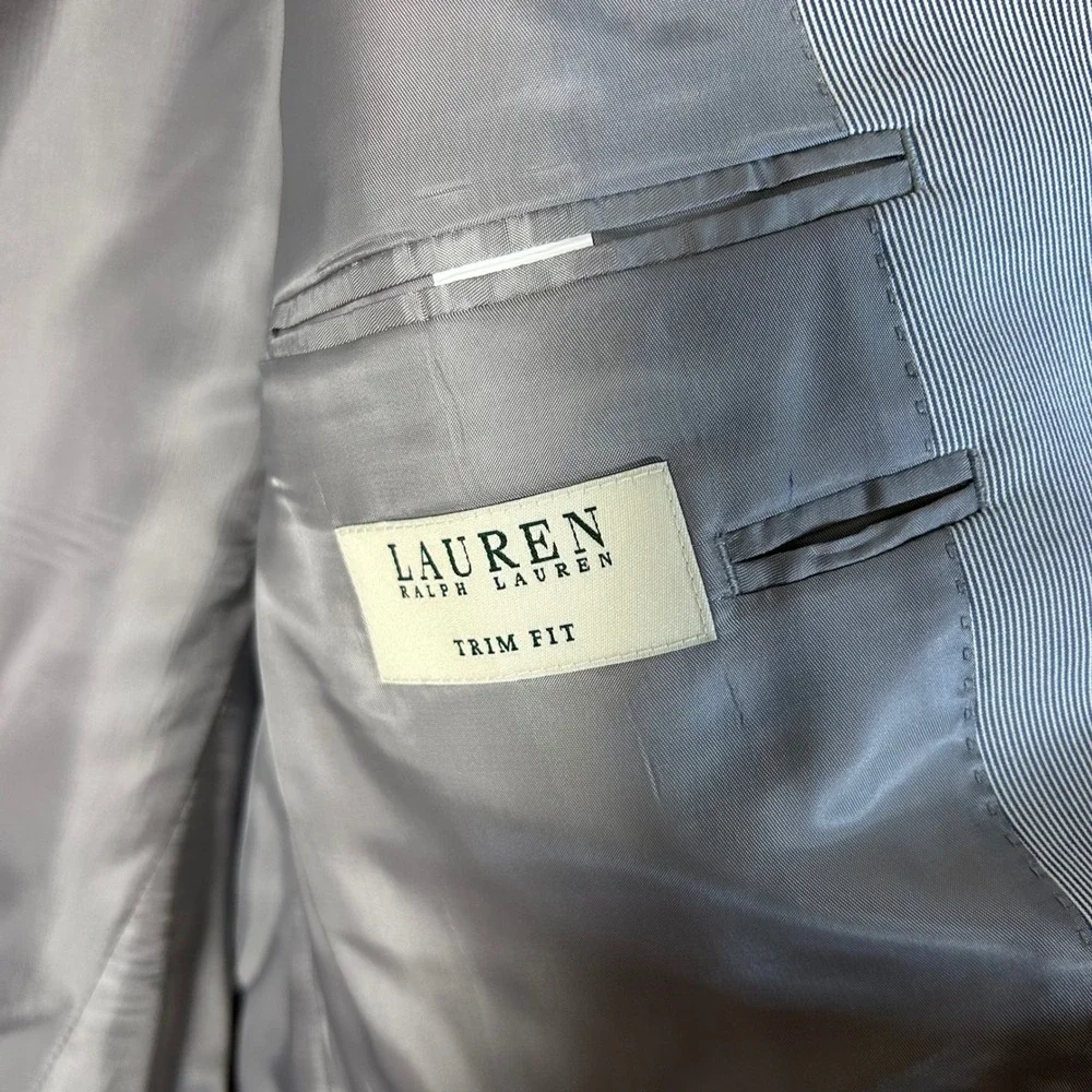 Lauren Ralph Lauren Mens 46R Trim Fit Micro Pinstripe Suit Gray White 36x32